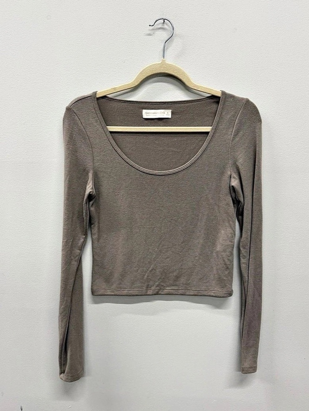Abercrombie & Fitch Long Sleeve Cropped Tee in Brown